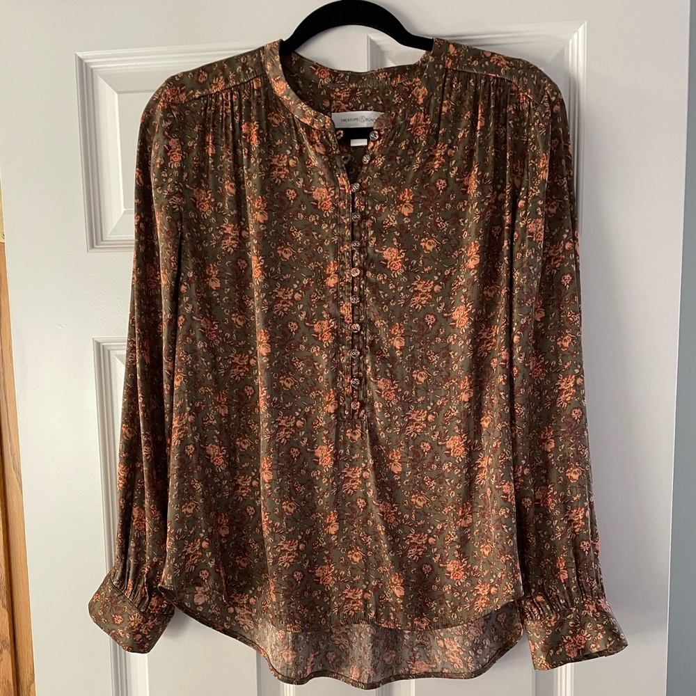 Treasure & Bond Brown and Orange Floral Blouse